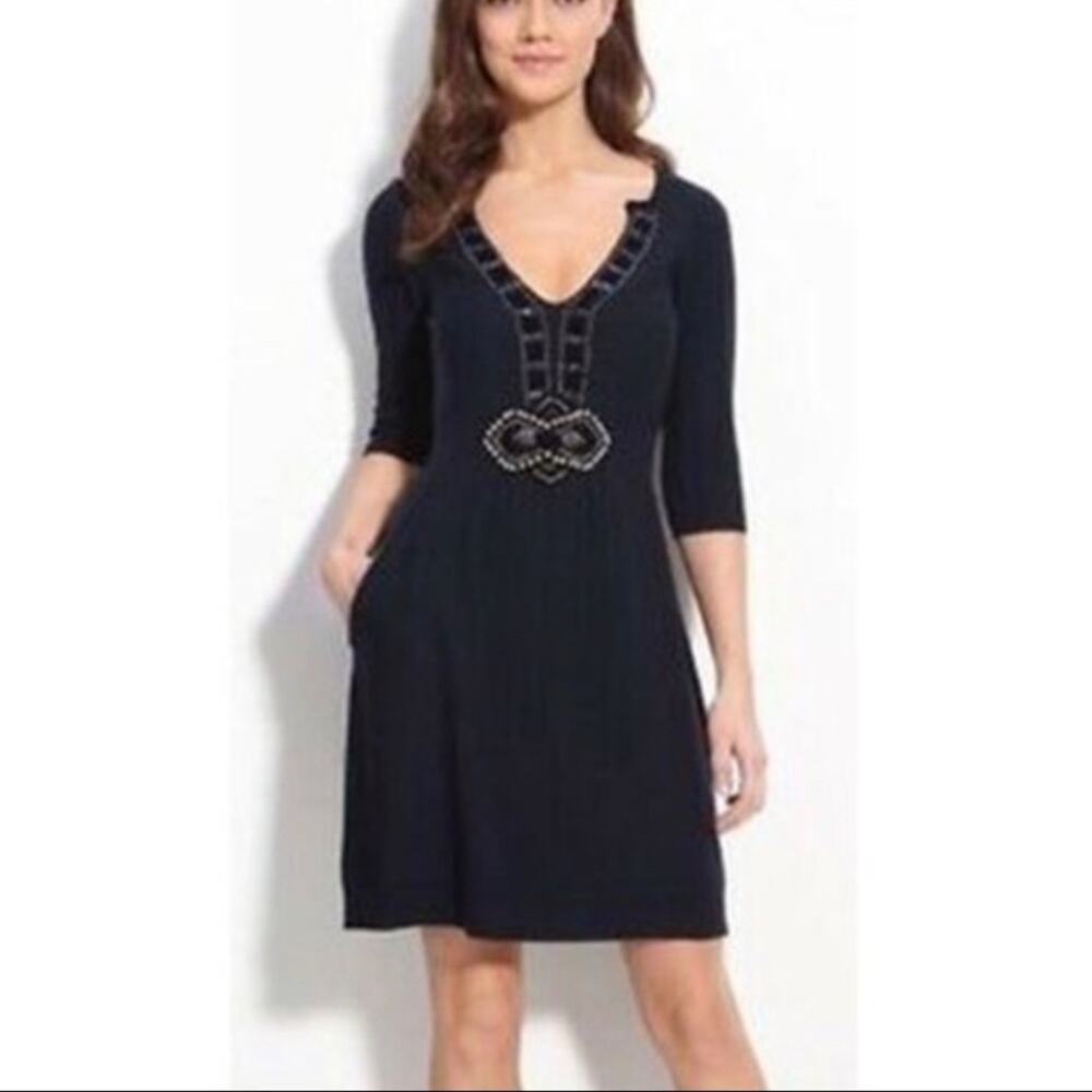 NANETTE LEPORE Women's Navy Embellished Wool Sweater Dress